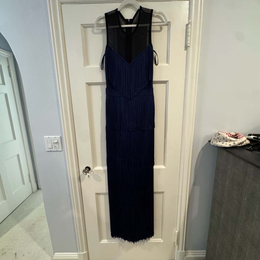 Herve Leger Navy Fringe Maxi Dress